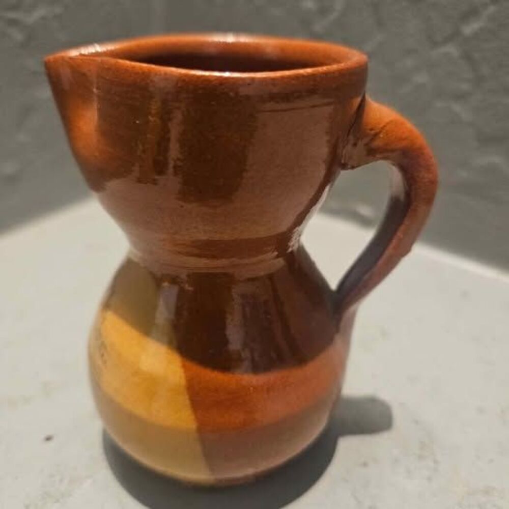 Miniature Spanish Glazed Pottery Water Jug Souvenir 3.5"